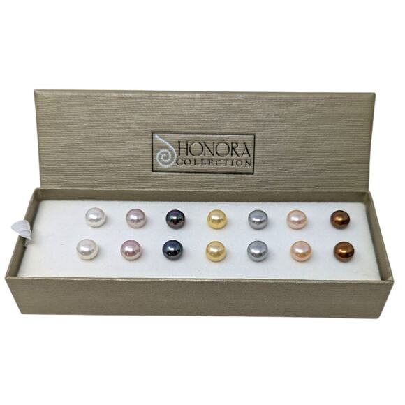 Honora Collection Cultured Freshwater Pearl Stud Earrings 7 Pairs Multicolor NIB - Picture 1 of 2